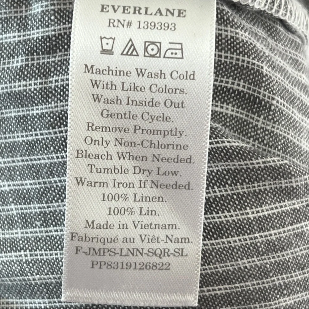 Everlane square neck Women's striped Gray Jumpsuit 100% linen plus Sz 16
